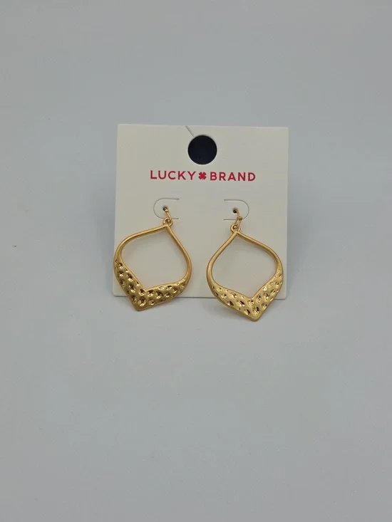 5 for $25! Lucky Brand Gold Tone Textured Open Teardrop Earrings - Picture 2 of 5